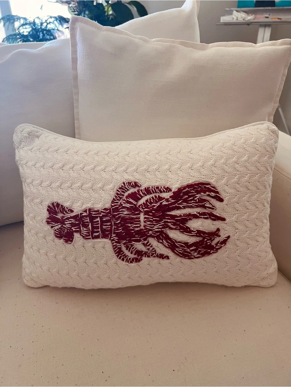NEW Coastal Lobster Throw Pillow Nautical Nantucket Beach House Cottage Decor